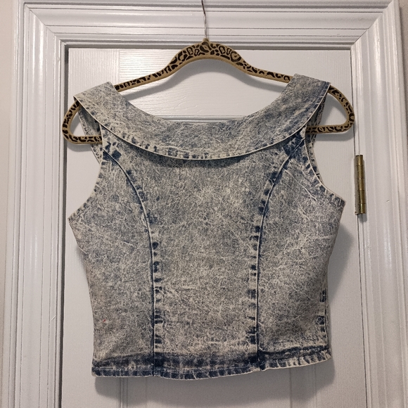 Vintage Dirty Dancing 1987 Acid washed Crop Sleeveless denim vest  small - Picture 15 of 15